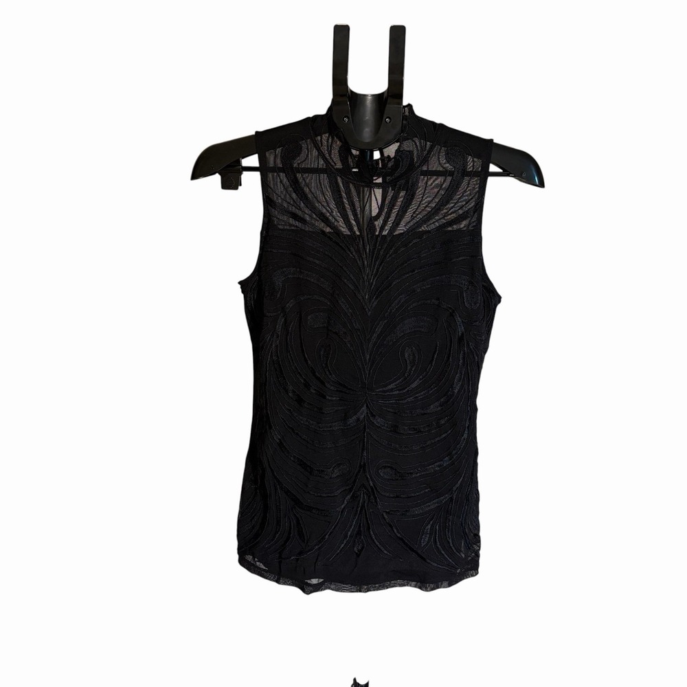 INC International Concepts Medium Black sheer embroidered design top